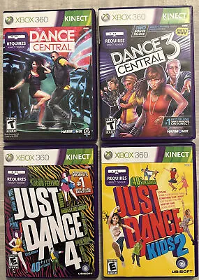 Lot Of 4 XBOX 360 Kinect Dancing Games Dance Central 1 & 3 Just Dance 4 & Kids 2 • $3.99