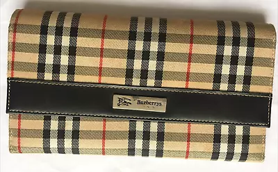 Vintage Burberrys London Fabric Nova Check Folded Wallet Purse Beige Black White • £10