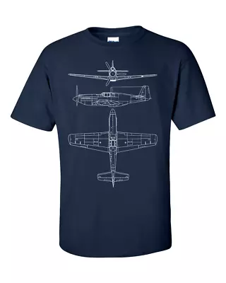 P51 Mustang Technical Drawing Blueprint USAF WW2 Fighter Aircraft T-Shirt • $16.12