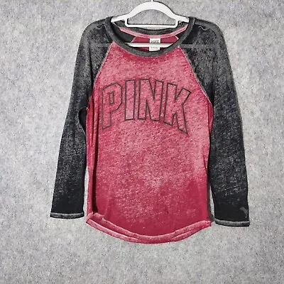 Victoria Secret PINK Top XS Raglan Burnt Out Long Sleeve Lightweight Big Logo • $11.70