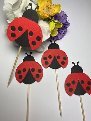 12 LADYBIRD/LADYBUG Cupcake Pick Toppers Pick Flags Cake Decorations • £3.99