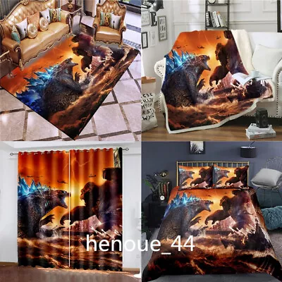 3D Godzilla VS Kong Bedding Set Duvet Cover Carpet Mat Blanket Curtains Gifts AU • $21.66