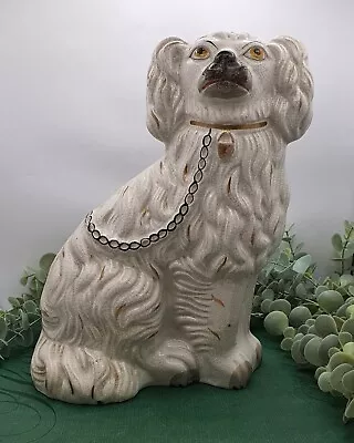 13  Victorian Staffordshire Spaniel Fireside Wally Dog Gilt White Figure • £40