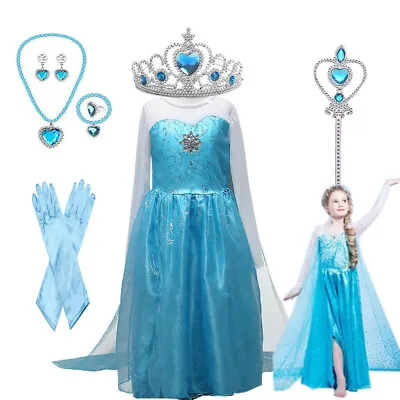 Queen Princess Elsa Girls Anna Dress Fancy Up Costume Anna Party Kids Cosplay • £21.99