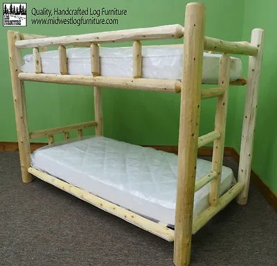 $1099 • Buy Premium Log Bunk Bed- Queen Over Queen  - Free Shipping