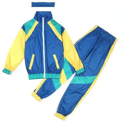 Kids Boys Girls 80s Shell Suit Fancy Dress 1980s Costume Tracksuit Set Outfit • £16.13