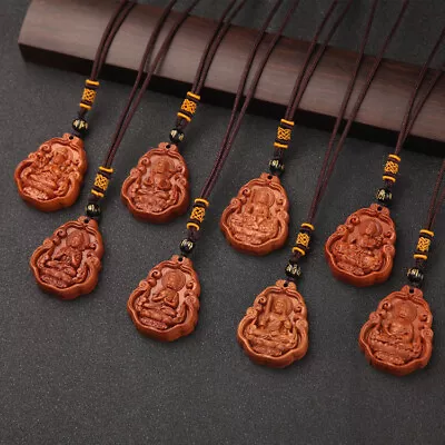 Peach Wood Zodiac Buddha Pendant Eight Guardian Goddess Bodhisattva Necklaces • $6.29