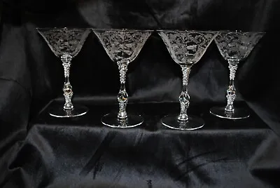 Cambridge Etched Set Of 4 Champagne Crystal Glasses Portia Stem #3121 • $45