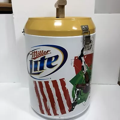 Miller Lite Soccer Beer Cooler Round Metal With Wooden Handle. • $89.95