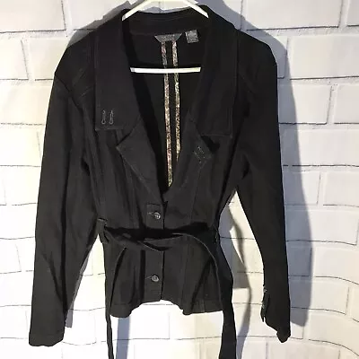 Motto Black Jacket Size XL Button Front With Belt Excellent Condition Cotton (Kh • $16.99