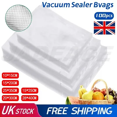 100 X Vacuum Sealer Food Storage Bags Textured Strong Pouches Seal Embossed Vac • £9.49