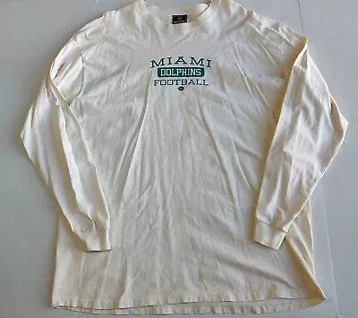 Vtg Miami Dolphins T Shirt Mens XL Cream White NFL Long Sleeve Spellout Usa Made • $19.98