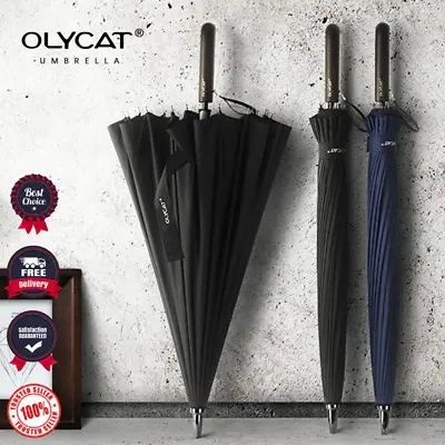 $34.11 • Buy Straight Long Golf Umbrella Windproof Strong Wooden Handle Rain Umbrella Black 