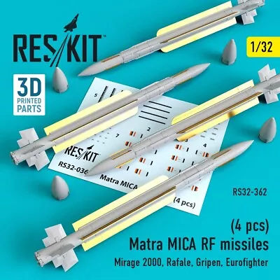 1/32 ResKit RS32-0362 Matra MICA RF Missiles (4 Pcs) (Mirage 2000 Rafale Mirag • $21