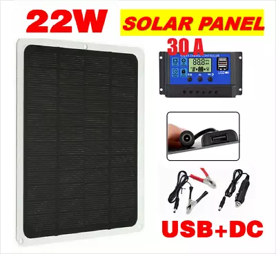 22W Solar Panel Kit 12V Trickle Charger Battery Charger Maintainer Boat RV Car • $13.21