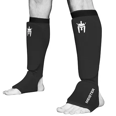 MEISTER ELASTIC CLOTH SHIN & INSTEP GUARDS - BK Muay Thai MMA Taekwondo Leg Pads • $19.99