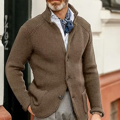 Trendy Men's Thick Knit Sweater With Stand Collar Slim Fit Casual Blazer Jacket • $28.31