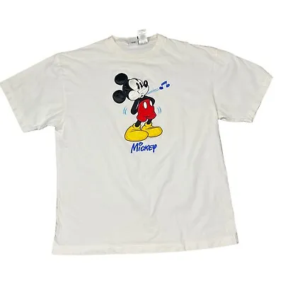 Disney Store Embroidered Tee Shirt Mens SZ XL Mickey Mouse Whistling Rare Design • $22.50