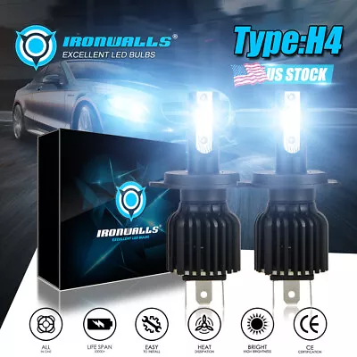 IRONWALLS 9003 H4 HB2 LED Headlight Kit High-Low Beam 2200W 330000LM 6000K White • $25.99