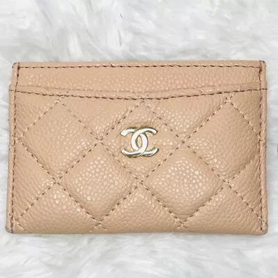 $209 • Buy Chanel Classic Card Holder Grained Calfskin Gold CC Beige