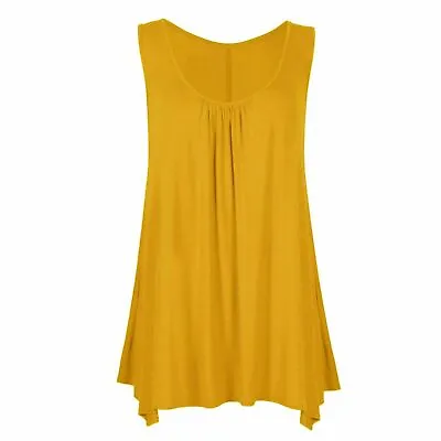 Womens Ladies Ruched Gathering Slouch Fit Hanky Hem Vest Flared Swing Long Top • £7.99