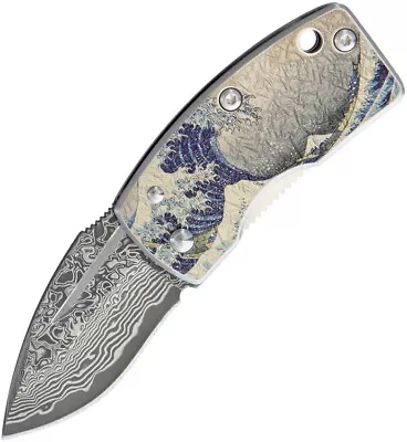 G.Sakai Money Clip Framelock Blue Wave Folding Damascus Drop Point Knife 11606 • $78.95