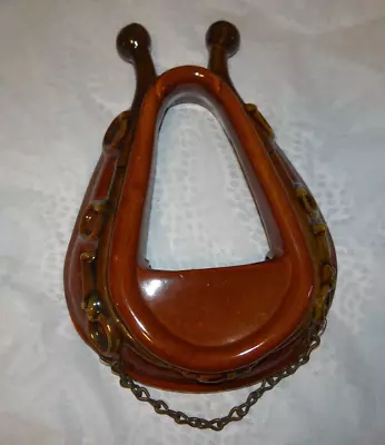 Vintage Ceramic Horse Collar Wall Pocket Vase McCoy? Brown/green Western Cowboy • $39