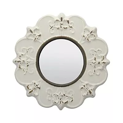  8  Round Ceramic Accent Wall Mirror With Attached Hanging Loop Off White • $28.73