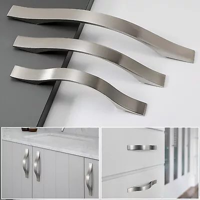 Modern Curved Kitchen Cabinet Drawer Handles Cupboard Pulls Brushed Nickel Lot • $3.59