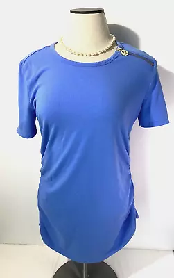 Michael Kors Women Maternity Top Size L Blue Zipper Detail Ruched Side • $24.77