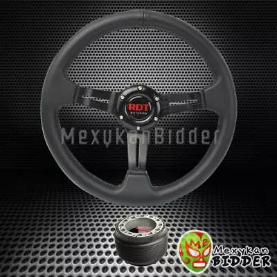 330mm Black 2  Deep Dish PVC Steering Wheel &Hub Adapter W/Horn Integra 90-93 DA • $57.49