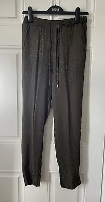 H&M Womens Relaxed Fit Loose Dark Green Leopard Print Trousers UK Size 4 (EU 34) • £5