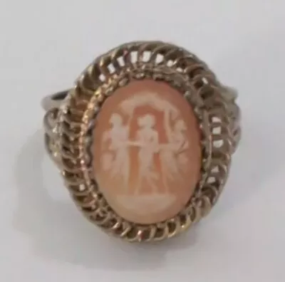 Vintage Sterling Carved Shell Three Graces Cameo Ring Size 7 • $44.99