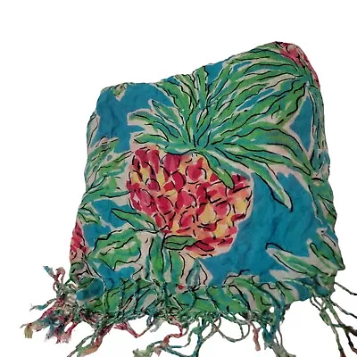 Lilly Pulitzer Murfee Tropical Silk Cashmere Tassel Scarf Wrap Shorely Blue  • $18