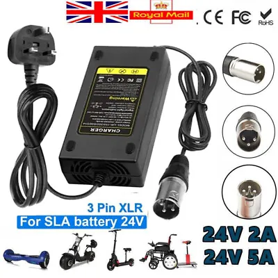 24v MOBILITY SCOOTER WHEELCHAIR BATTERY CHARGER 2AMP 5AMP 8AMP UK STOCK • £9.45