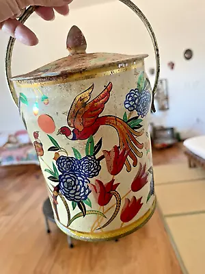 Vintage Murray Allen Bird Of Paradise Regal Crown TIN CANISTER Birds & Floral • $7.99