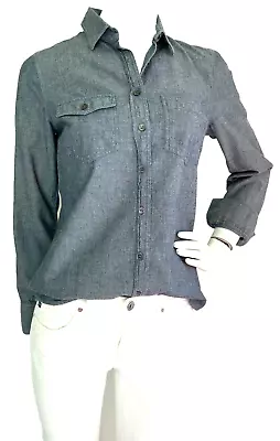 J Crew Chambray Collared Button Up Long Sleeve Two Chest Pockets Blue XS EUC • $16.95