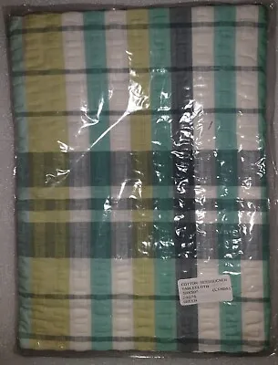 Vintage  White  Yellow Green Chequered Table Cloth Cotton Seersucker  50×50 • £10.99