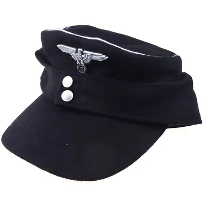 WW2 German Army Officer M43 Field Wool Cap Black Hat & German Eagle Badge Pin 62 • $18.47
