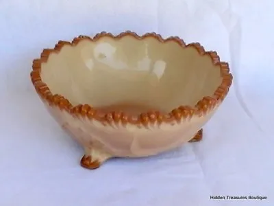 Antique Greentown Chocolate Caramel Slag Glass Footed Master Berry Bowl Leaf Bra • $19.25