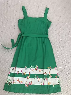 Vtg 60s MALIA Honolulu Dress Hawaiian Fit Flare Green 36 Bust 31 Waist EXCELLENT • $79.99