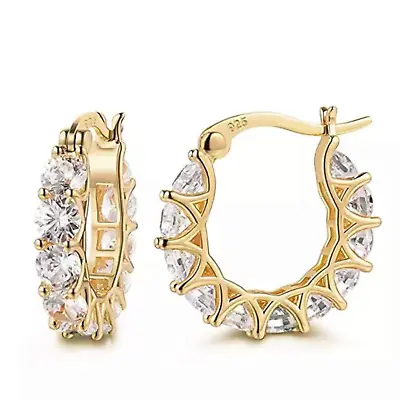 Gold Silver Plated Hoop Earrings With Cubic Zirconia Unisex Women Men • $4.99