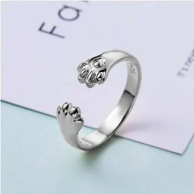 Women's Fashion Jewelry Adjustable Ring Paws Silver Color Simple 6-6 • $9.76
