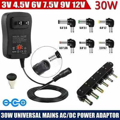 30W Universal AC Adapter 3V 4.5V 5V 6V 7.5V 9V 12V DC Switching Power Supply • $13.89