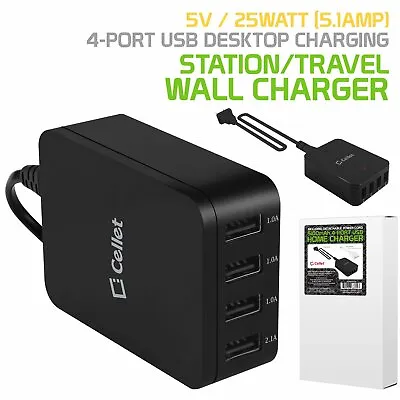 5V  25Watt 5.1Amp 4 Port USB Desktop Charging Station/Travel Wall Charger Black. • $12.99