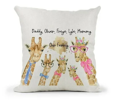 £12.99 • Buy Personalised Giraffe Family Cushion Cover. Quirky Gift, Watercolour, Giraffes