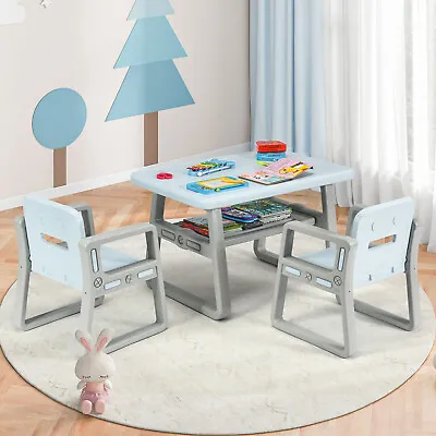 Children Table And 2 Chairs Set Toddlers Learning Activity Play Desk W/Storage • £69.95