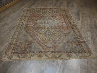 Authentic Farmhouse Vintage Turkish Geometric Oriental HandMade Rug 4.8x6.2 Ft • $0.99