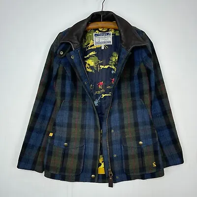 £79 • Buy Joules Tweed Fieldcoat Jacket Women’s Size UK 8 Blue Wool Check Country Coat