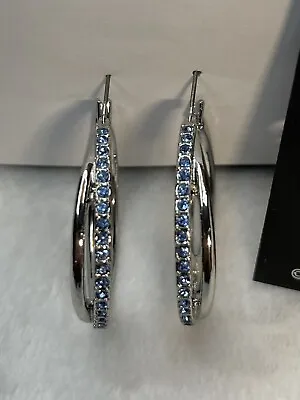 New Simply Vera Wang Silver Tone Simulated Blue Crystal Overlap Hoop Earrings • $15.49